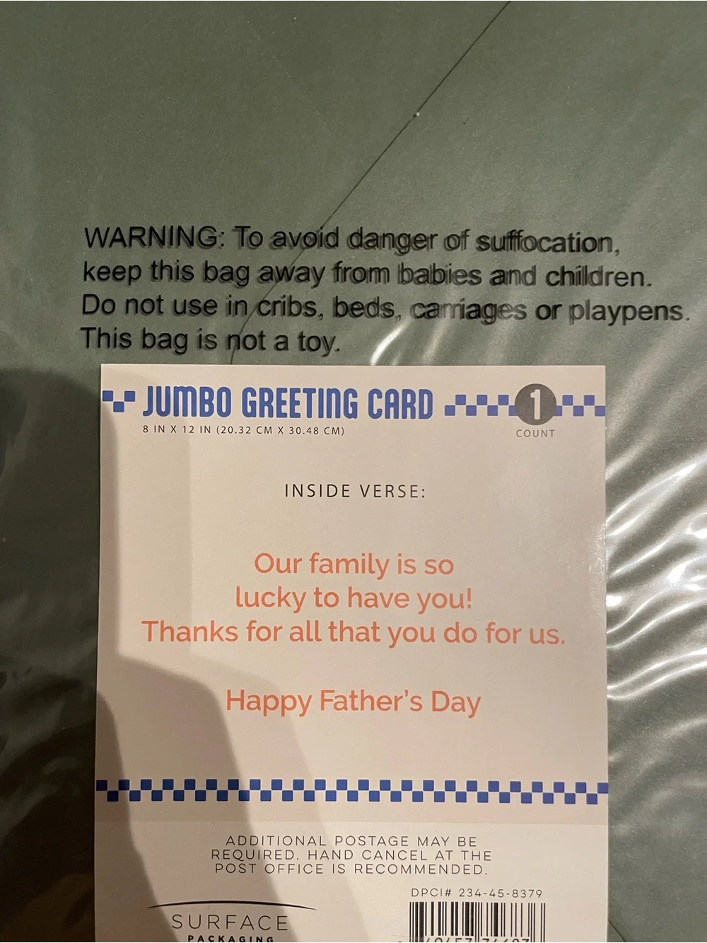 Jumbo Greeting Card 8”x12” with Envelope “Happy Dad's Day!” New